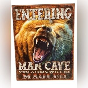 NEW Entering Man Cave Violators Will Be Mauled Grizzly Bear Tin Metal Sign